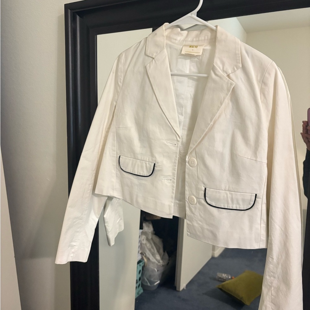 Anthropologie Women's White Cropped Blazer